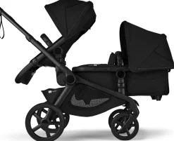 Bugaboo Kangaroo All-Position Newborn Double Stroller + Turtle Air Shield By Nuna Travel System Bundle - Black / Midnight Black / Misty White / Black
