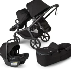 Bugaboo Kangaroo Double Stroller + Turtle Air Shield By Nuna Travel System Bundle - Black / Midnight Black / Midnight Black / Black