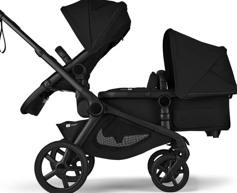 Bugaboo Kangaroo Double Stroller + Turtle Air Shield By Nuna Travel System Bundle - Black / Midnight Black / Midnight Black / Black