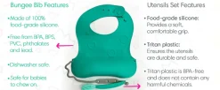 Busy Baby Bungee Bib & Utensil Bundle - Pewter