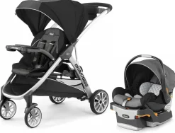 Chicco BravoFor2 Standing/Sitting Double Stroller + Keyfit 30 Travel System Bundle - Iron / Orion