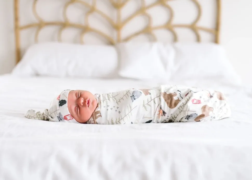 Copper Pearl Newborn Top Knot Hat - Lumberjack