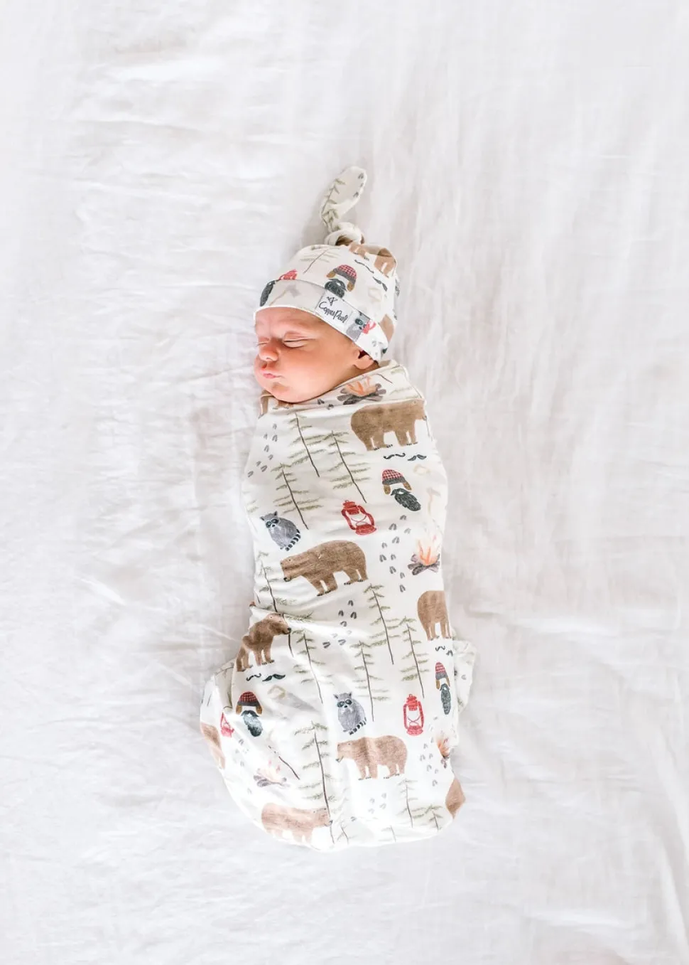 Copper Pearl Newborn Top Knot Hat - Lumberjack