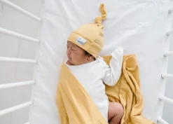 Copper Pearl Newborn Top Knot Hat - Marigold