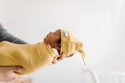 Copper Pearl Newborn Top Knot Hat - Marigold
