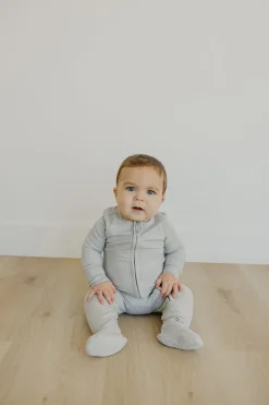 Copper Pearl Zip-up Footie, Ash (3-6M)