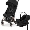 Cybex COYA Compact Stroller + Cloud G Lux SensorSafe Travel System Bundle - Rose Gold / Sepia Black / Moon Black