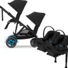 Cybex eGazelle S Double Stroller + Cloud G Lux SensorSafe Twin Travel System Bundle - Black Frame / Moon Black / Moon Black