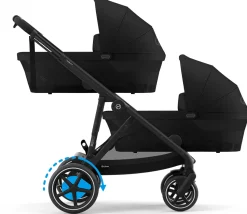 Cybex eGazelle S Electronic Assist Twin Stroller + Cot Bundle - Silver Frame / Moon Black