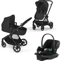 Cybex EOS 5-in-1 Travel System Stroller + Lightweight Aton G Infant Car Seat - Black / Moon Black