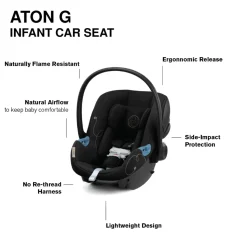 Cybex EOS 5-in-1 Travel System Stroller + Lightweight Aton G Infant Car Seat - Black / Moon Black