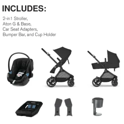 Cybex EOS 5-in-1 Travel System Stroller + Lightweight Aton G Infant Car Seat - Black / Moon Black