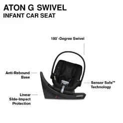 Cybex EOS 5-in-1 Travel System Stroller + Lightweight Aton G Swivel with SensorSafe - Silver / Moon Black