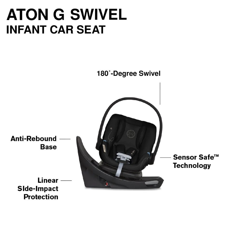 Cybex EOS 5-in-1 Travel System Stroller + Lightweight Aton G Swivel with SensorSafe - Silver / Moon Black