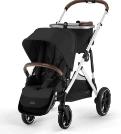 Cybex Gazelle S 2 Single-to-Double Stroller + Cot Bundle - Black Frame / Moon Black