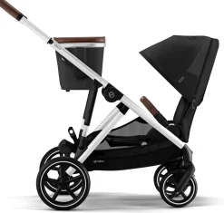 Cybex Gazelle S 2 Single-to-Double Stroller + Cot Bundle - Black Frame / Moon Black