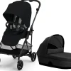 Cybex Melio Carbon 3 Compact Stroller + Melio Cot 3 Bundle - Moon Black