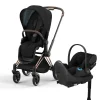 Cybex Priam 4 Stroller + Cloud T SensorSafe Travel System Bundle - Rose Gold / Brown / Deep Black / Sepia Black