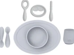 EZPZ Infant Bundle - First Foods Set + Oral Development Tools - Pewter