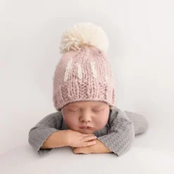 Huggalugs hi. Hand Knit Beanie Hat - Rosy, X-Small (Newborn)