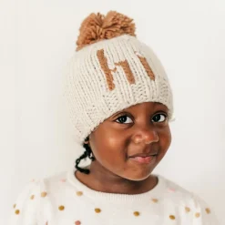 Huggalugs hi. Hand Knit Beanie Hat - Pecan, Medium (6-24 months)