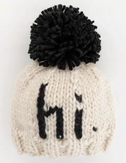 Huggalugs hi. Hand Knit Beanie Hat - Black, Medium (6-24 months)