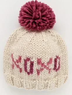 Huggalugs XOXO Valentine's Day Hand Knit Beanie Hat - Cream, Large (2-6 years)