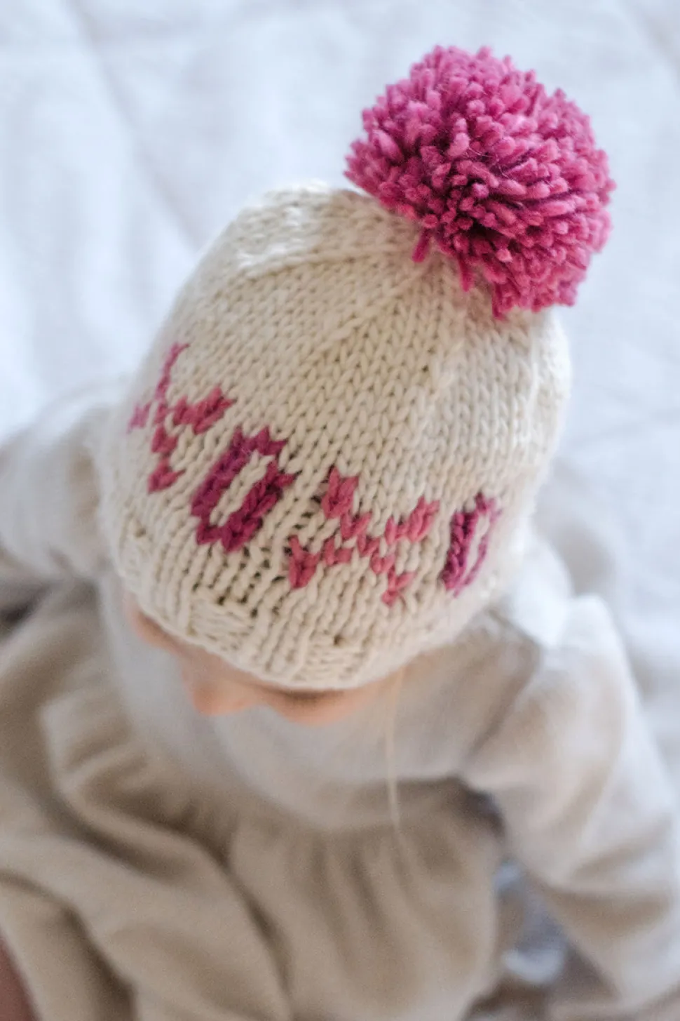 Huggalugs XOXO Valentine's Day Hand Knit Beanie Hat - Cream, X-Small (Newborn)