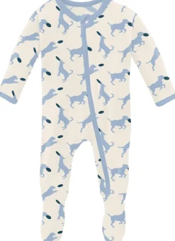 KicKee Pants Footie with Zipper - Natural Frisbee Labs, 9-12 Months