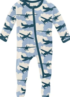 KicKee Pants Footie with Zipper - Pond Airplanes, Newborn