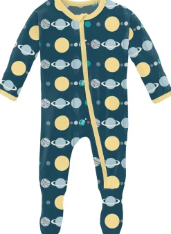 KicKee Pants Footie with Zipper - Peacock Planets, 12-18 Months