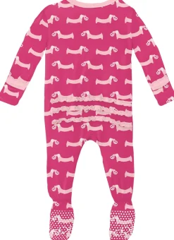 KicKee Pants Muffin Ruffle Footie with Zipper - Calypso Pretzel Pup, 3-6 Months