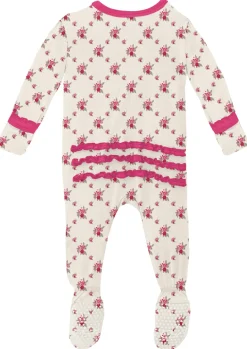 KicKee Pants Muffin Ruffle Footie with Zipper - Natural Rose Trellis, 6-9 Months