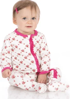 KicKee Pants Muffin Ruffle Footie with Zipper - Natural Rose Trellis, 6-9 Months
