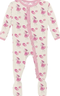 KicKee Pants Print Classic Ruffle Footie with 2 Way Zipper - Natural Little Bo Peep, 0-3 Months