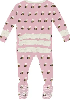 KicKee Pants Print Classic Ruffle Footie with 2 Way Zipper - Cake Pop Baby Bumblebee, 3-6 Months
