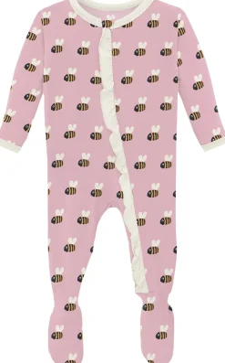 KicKee Pants Print Classic Ruffle Footie with 2 Way Zipper - Cake Pop Baby Bumblebee, 0-3 Months