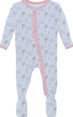 KicKee Pants Print Classic Ruffle Footie with 2 Way Zipper - Dew Magical Princess, 0-3 Months