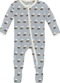 KicKee Pants Print Footie with 2 Way Zipper - Pearl Blue Baby Bumblebee, 0-3 Months