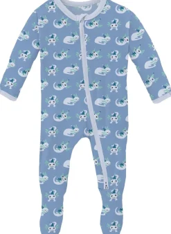KicKee Pants Print Footie with 2 Way Zipper - Dream Blue Axolotl Party, Newborn