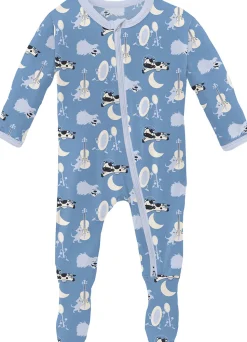 KicKee Pants Print Footie with 2 Way Zipper - Dream Blue Hey Diddle Diddle, 3-6 Months