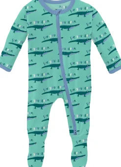 KicKee Pants Print Footie with 2 Way Zipper - Glass Later Alligator, 3-6 Months