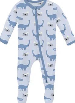 KicKee Pants Print Footie with 2 Way Zipper - Dew Pet Dino, 3-6 Months
