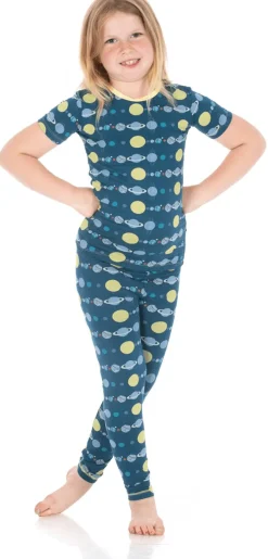 KicKee Pants Short Sleeve Pajama Set - Peacock Planets, 2T