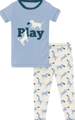 KicKee Pants Short Sleeve Graphic Tee Pajama Set - Natural Frisbee Labs, 5 Years