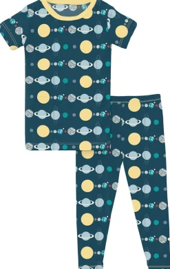 KicKee Pants Short Sleeve Pajama Set - Peacock Planets, 6 Years