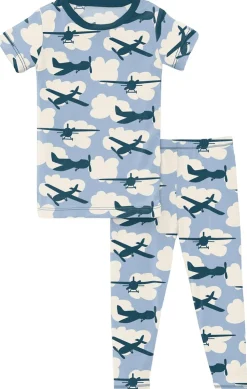 KicKee Pants Short Sleeve Pajama Set - Pond Airplanes, 4T