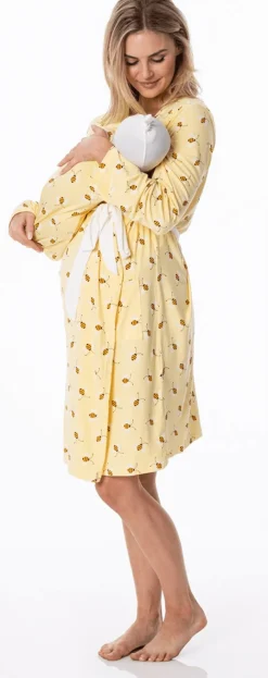 KicKee Pants Women's Mid Length Lounge Robe & Layette Gown Set - Wallaby Bees, S