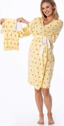 KicKee Pants Women's Mid Length Lounge Robe & Layette Gown Set - Wallaby Bees, M