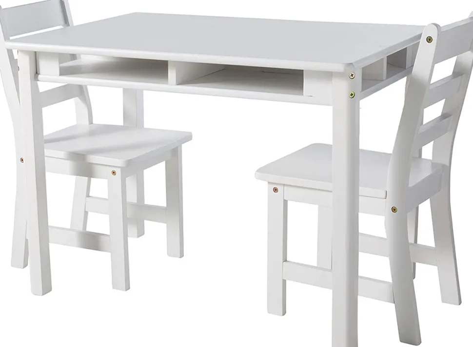 Lipper International Kids Rectangular Table with Shelves & 2 Chairs - White
